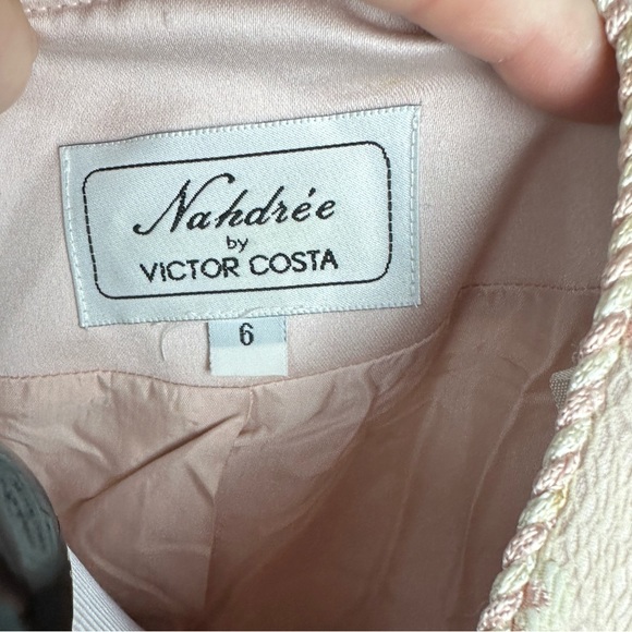 Designer Victor Costa Nahdree Princess Pink Gold Lacework Blazer Jacket Size 6 - Picture 6 of 11
